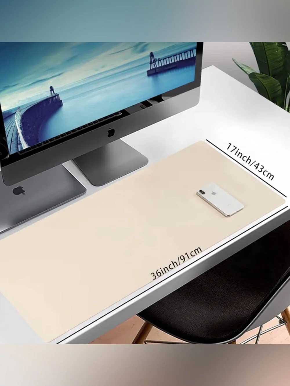 Wolaile | Big leather waterproof keyboard Desk Pad 36x17 inch Ivory White